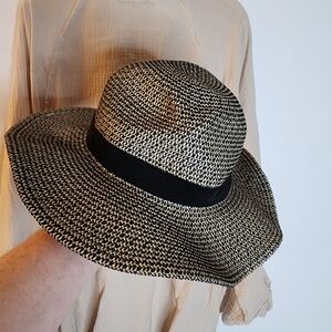 J.Crew Packable Straw Hat Beachy Summer Black & Tan M/L